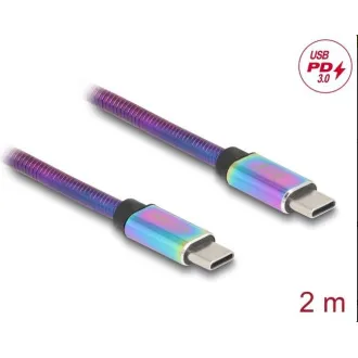 Delock Kabel USB 2.0 do USB Type-C™ od vtiča do vtiča, mavrični kovinski plašč, PD 3.0, 60 W, 2 m Delock Kabel USB 2.0 do USB Type-C™ od vtiča do vtiča, mavrični kovinski plašč, PD 3.0, 60 W, 2 m