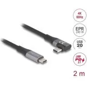 Delock Kabel USB 20 Gb/s, desni/levi USB PD 3.1 Razširjeno območje moči 240 W 2 m