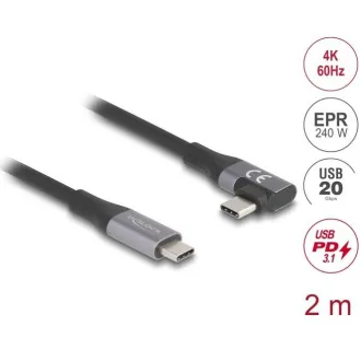 Delock Kabel USB 20 Gb/s, desni/levi USB PD 3.1 Razširjeno območje moči 240 W 2 m