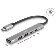 Delock 4-portno USB Type-C™ tanko vozlišče z 1 x USB 10 Gbps Type-A   2 x USB 2.0 Type-A   1 x USB 2.0 USB Type-C™ in PD 9