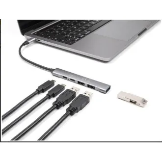 Delock 4-portno USB Type-C™ tanko vozlišče z 1 x USB 10 Gbps Type-A   2 x USB 2.0 Type-A   1 x USB 2.0 USB Type-C™ in PD 9