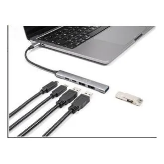 Delock 4-portno USB Type-C™ tanko vozlišče z 1 x USB 10 Gbps Type-A   2 x USB 2.0 Type-A   1 x USB 2.0 USB Type-C™ in PD 9
