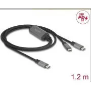 Delock USB-C™ kabel v obliki črke Y, 1 x vtič na 2 x PD 3.0 vtiča, 100 W inteligentna distribucija energije, 1,2 m