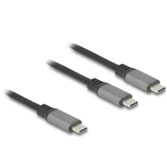 Delock USB-C™ kabel v obliki črke Y, 1 x vtič na 2 x PD 3.0 vtiča, 100 W inteligentna distribucija energije, 1,2 m