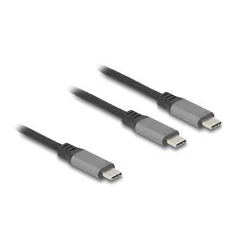 Delock USB-C™ kabel v obliki črke Y, 1 x vtič na 2 x PD 3.0 vtiča, 100 W inteligentna distribucija energije, 1,2 m