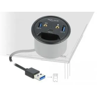 Delock namizni USB-razdelilnik s tremi vrati: 1 x USB Type-C in 2 x USB tipa A vrata HD-Audio Delock namizni USB-razdelilnik s tremi vrati: 1 x USB Type-C in 2 x USB tipa A vrata HD-Audio