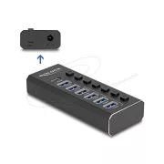 Delock 7-portno vozlišče USB s 4 priključki 10 Gbps in 4 priključki za hitro polnjenje s stikalom in lučko
