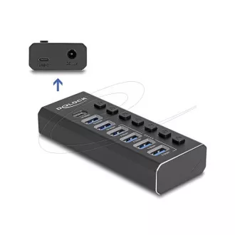 Delock 7-portno vozlišče USB s 4 priključki 10 Gbps in 4 priključki za hitro polnjenje s stikalom in lučko