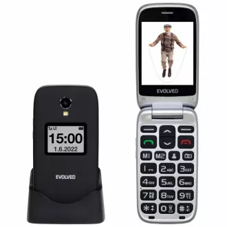 EVOLVEO EasyPhone FS, 2,8-palčni mobilni telefon z odklopnim zaslonom za starejše z polnilnim stojalom (črna barva)
