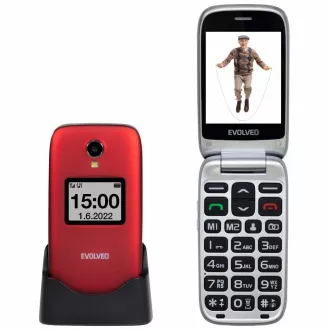 EVOLVEO EasyPhone FS, 2,8-palčni preklopni mobilni telefon za starejše s stojalom za polnjenje (rdeč)