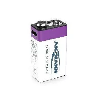 Ansmannov Li-ion 9V blok, min 340 mAh, z elektroniko za polnjenje, USB-C Ansmannov Li-ion 9V blok, min 340 mAh, z elektroniko za polnjenje, USB-C