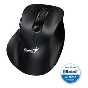 Genius Ergo 9000S, Miška, brezžična, optična, 2400DPI, 6 gumbov, Bluetooth, 2,4 GHz, USB, črna