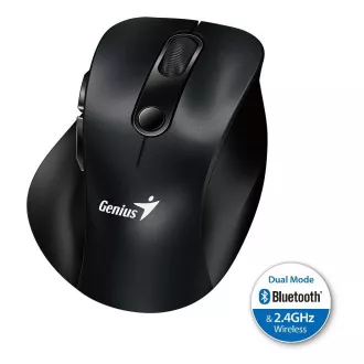 Genius Ergo 9000S, Miška, brezžična, optična, 2400DPI, 6 gumbov, Bluetooth, 2,4 GHz, USB, črna
