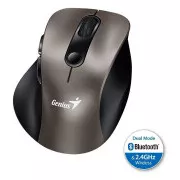 Genius Ergo 9000S, Miška, brezžična, optična, 2400DPI, 6 gumbov, Bluetooth, 2,4 GHz, USB, titan
