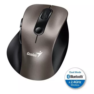 Genius Ergo 9000S, Miška, brezžična, optična, 2400DPI, 6 gumbov, Bluetooth, 2,4 GHz, USB, titan