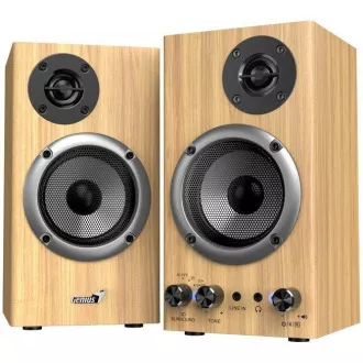Genius SP-HF520BT Zvočniki, 2.0, 20 W, Bluetooth, 3,5 mm priključek, leseni, rjavi
