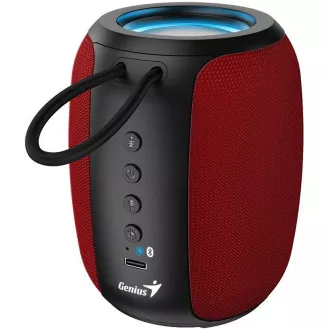Genius SP-915BT Zvočnik, brezžični, Bluetooth, 5 W, osvetlitev LED, USB-C, do 6 ur delovanja baterije, mikrofon, podpora za Copilot, rdeča in črna barva