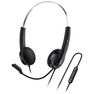 Genius HS-220U AI, slušalke, slušalke, žične, z mikrofonom, upravljanjem glasnosti, Copilot, 1× USB-C, črne in srebrne barve