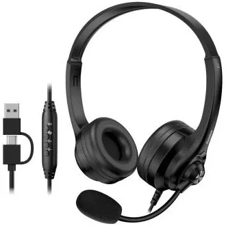 Genius HS-235U AI, slušalke, žične, naglavne, mikrofon, Copilot, nastavitev glasnosti, kabel 2,4 m, USB-C, USB, črne Genius HS-235U AI, slušalke, žične, naglavne, mikrofon, Copilot, nastavitev glasnosti, kabel 2,4 m, USB-C, USB, črne