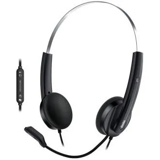 Genius HS-220U AI, slušalke, žične, z mikrofonom, upravljanje glasnosti, Copilot, USB, 2,4 m kabel, črne