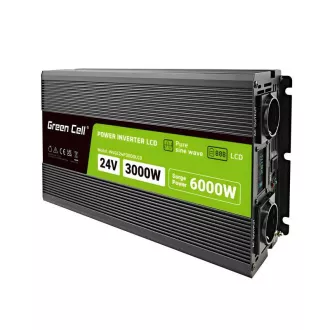 Green Cell PowerInverter LCD 24 V 3000W/60000W inverter za vozila z zaslonom - čisti sinusni val