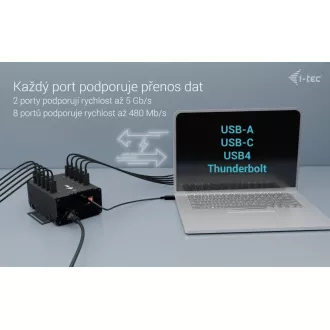 I-tec USB-C/USB-A Metal Charging Data HUB, 15 W na vrata, 10x USB-C, 180 W