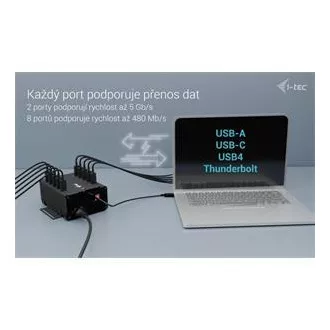 I-tec USB-C/USB-A Metal Charging Data HUB, 15 W na vrata, 10x USB-C, 180 W