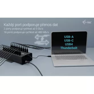I-tec USB-C/USB-A Metal Charging Data HUB, 15W na vrata, 20x USB-C, 360W