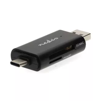 Nedis CRDRU2110BK - Čitalnik pomnilniških kartic | Dvojni čitalnik kartic USB-C™ / USB-A (USB2.0)