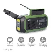 Nedis RDDBCR2000GN - Radio v sili | DAB  / FM | Baterijsko napajanje / USB napajanje / ročni pogon / sončno napajanje | Budilka