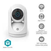 Nedis WIFICI23CWT SmartLife notranja kamera | Wi-Fi | 3 MP Full HD 1296p | Nagib | Senzor gibanja | Nočno vidljivost | Bela