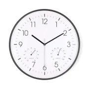 Nedis CLWA4226BK – Stenske ure | Premer: 300 mm | Plastika | Tiho delovanje | Termometer | Higrometer | Bela / Črna