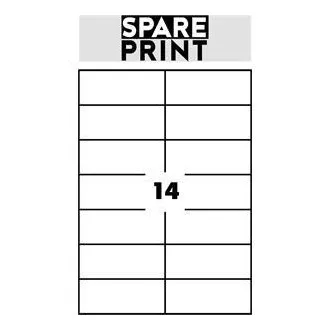 SPARE PRINT PREMIUM Samolepilne etikete bele barve, 100 listov A4 v škatli (1 list/14x etiketa 105x42,3 mm)
