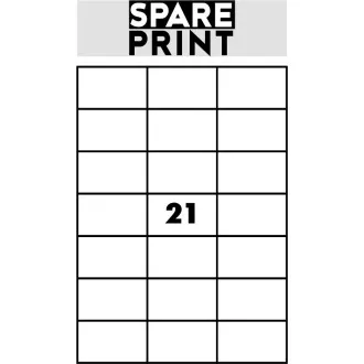 SPARE PRINT PREMIUM Samolepilne etikete bele barve, 100 listov A4 v škatli (1arch/21x etiketa 70x42,3mm)