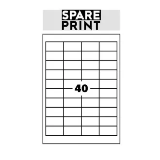SPARE PRINT PREMIUM Samolepilne etikete bele barve, 100 listov A4 v škatli (1arch/40x etiketa 48,5x25,4 mm)