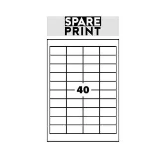 SPARE PRINT PREMIUM Samolepilne etikete bele barve, 100 listov A4 v škatli (1arch/40x etiketa 48,5x25,4 mm)
