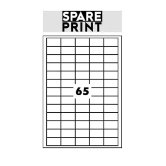SPARE PRINT PREMIUM Samolepilne etikete bele barve, 100 listov A4 v škatli (1arch/65x etiketa 38x21mm)