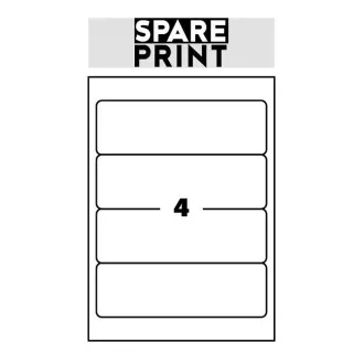 SPARE PRINT PREMIUM Samolepilne etikete bele barve, 100 listov A4 v škatli (1 list/4x etiketa 192x61mm)
