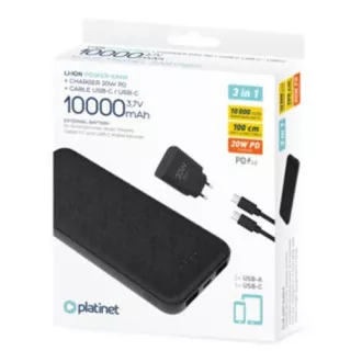 PLATINET POWER BANK 10000 mAh   PD CHARGER 20W   kabel USB-C črna