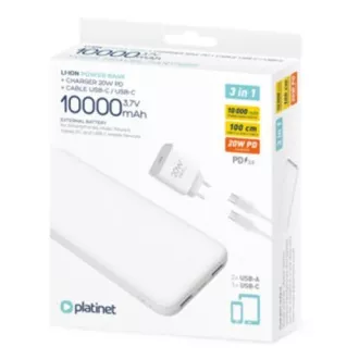PLATINET POWER BANK 10000 mAh PD CHARGER 20W kabel USB-C bela PLATINET POWER BANK 10000 mAh PD CHARGER 20W kabel USB-C bela