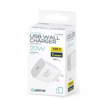 PLATINET omrežni polnilec 20W PD 1x USB-C bele barve PLATINET omrežni polnilec 20W PD 1x USB-C bele barve