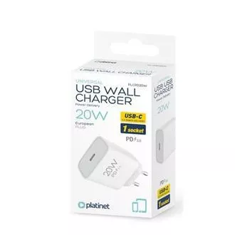 PLATINET omrežni polnilec 20W PD 1x USB-C bele barve PLATINET omrežni polnilec 20W PD 1x USB-C bele barve