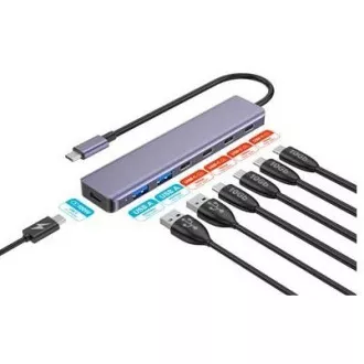 PLATINET HUB 7V1 10GBS USB-C DO 4X USB-C 3.2 GEN2   2X USB-A 3.2 GEN1   1X USB-C PD 100W ALU