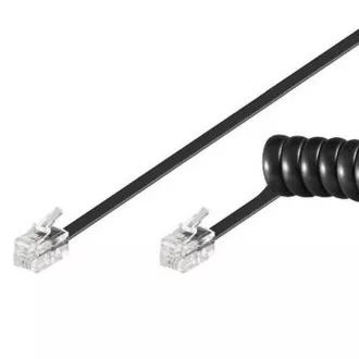 PremiumCord Telefonski kabel za slušalke, zvit, 4 žile, 2 m - črn