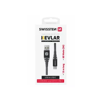 SWISSTEN PODATKOVNI KABEL KEVLAR USB/USB-C 1,5 M ANTRACIT