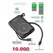 SWISSTEN POWER BANK 10000 mAh PD 20 W Z VGRADENIMA KABLOMA USB-C IN LIGHTNING (združljiv z MagSafe)