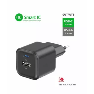SWISSTEN NETWORK ADAPTER 12W 1x USB-C 1x USB-A ČERNA SWISSTEN NETWORK ADAPTER 12W 1x USB-C 1x USB-A ČERNA