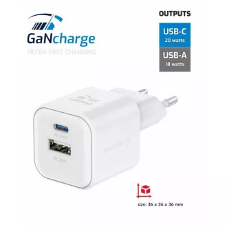 SWISSTEN NETWORK ADAPTER GaN 1x USB-C 20W PD A 1x USB-A 18W QC BELA SWISSTEN NETWORK ADAPTER GaN 1x USB-C 20W PD A 1x USB-A 18W QC BELA