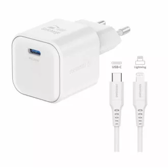 SWISSTEN NETWORK ADAPTER GaN 1x USB-C 20W MOČNA DOBAVA BELA   PODATKOVNI KABEL USB-C/LIGHTNING 1,2 M BELA