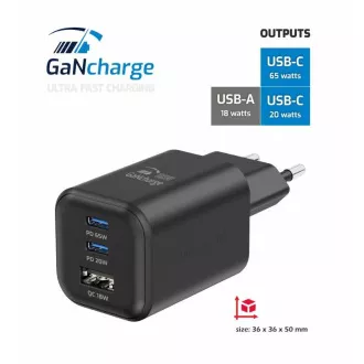 SWISSTEN NETWORK ADAPTER GaN 2x USB-C 65W PD   1x USB-A 18W QC BLACK